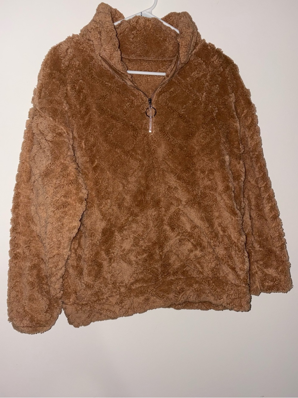 Cozy Plush Teddy Quarter-Zip Sweater - Brown